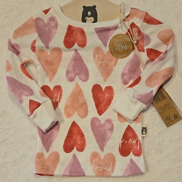 New Rabbit Bear Red and Pink Pajama Set with Heart Pattern 12 Months - Picture 5 of 5